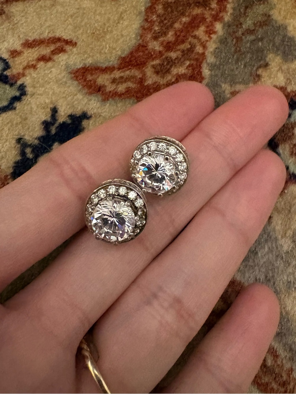 Vintage Silver and CZ Stud Earrings